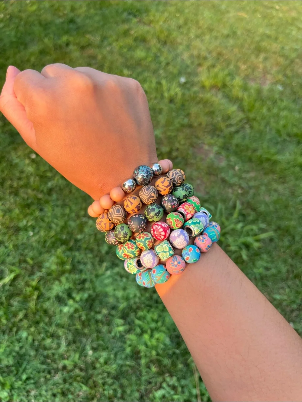 Purple and Green Tribal Bracelet with Patterned Beads